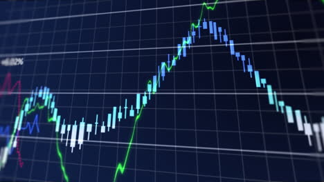 animación del procesamiento de datos financieros a través de la red de red contra un fondo azul