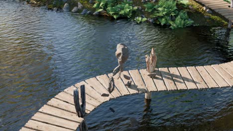 wooden bridge over water in a peaceful natural setting