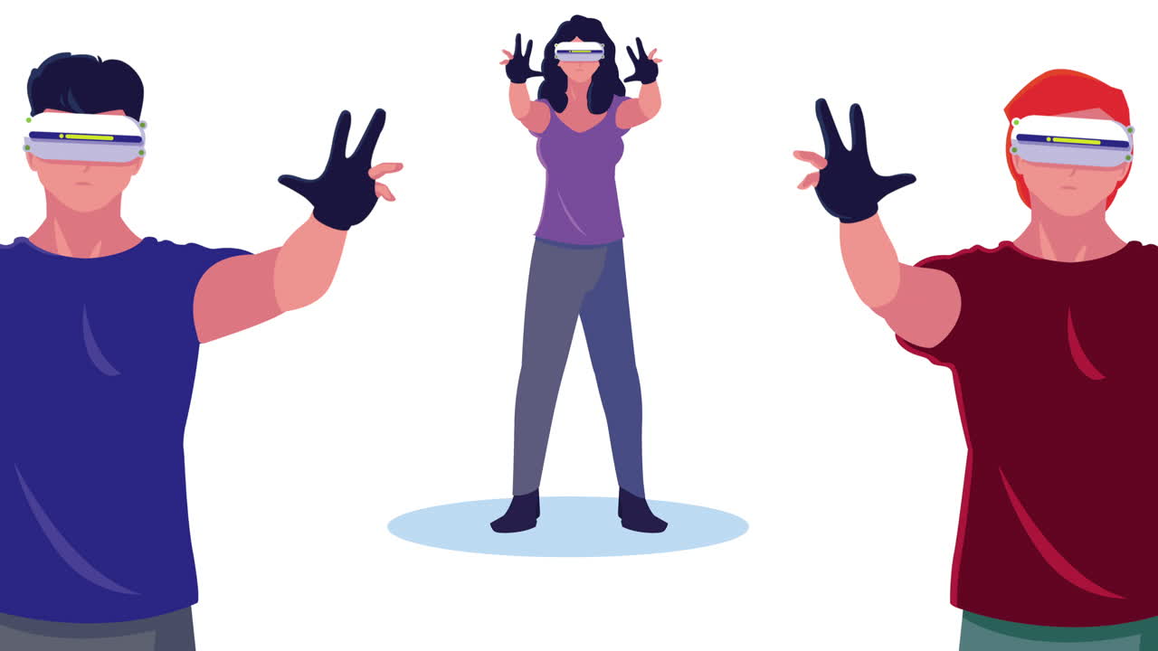 animación tecnológica de realidad virtual con grupo de usuarios