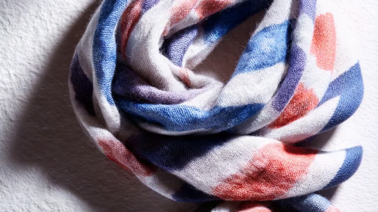 A Beautifully Twisted Scarf Showcasing Striking Patterns and Vibrant Colors, Draped Elegantly on a Soft Background, Perfect for Seasonal Fashion Statements and Accessories