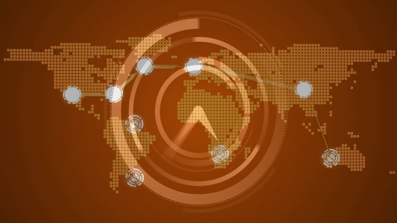 Connessioni di rete globali e animazione di trasferimento dati su mappa del mondo.
