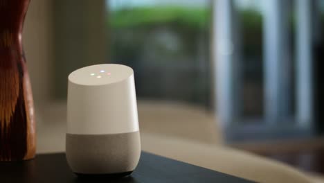 voice controlled smart speaker gadget responds to commands