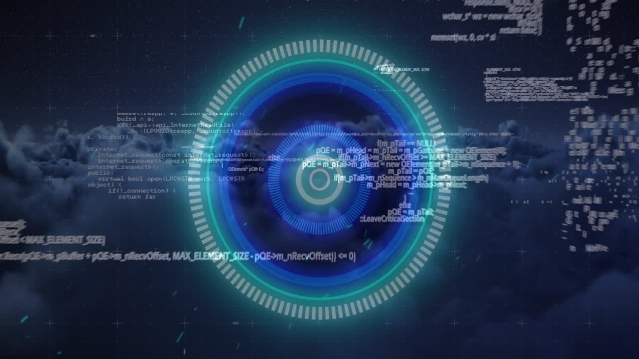 animación del escaneo del alcance y el procesamiento de datos sobre nubes en el fondo