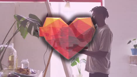 animación de interferencia y corazón sobre pintura de hombre afroamericano