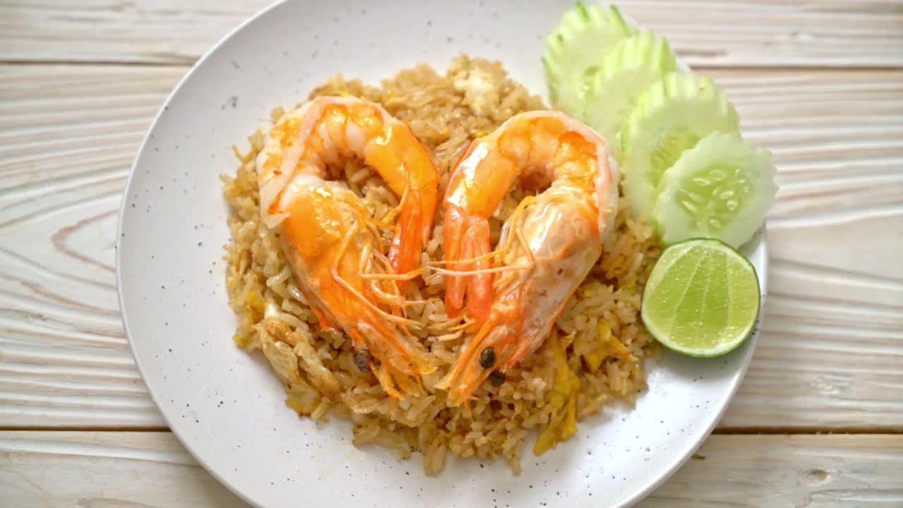 Giant Prawns Fried Rice with Shrimp Paste on Plate