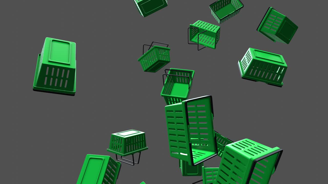 cestas de plástico verdes sobre un fondo gris.