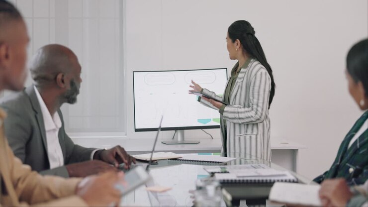 Business, presentation and woman coaching