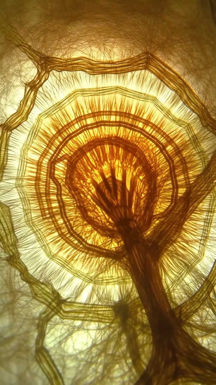 Microscopic View of a Translucent Plant Fiber Structure