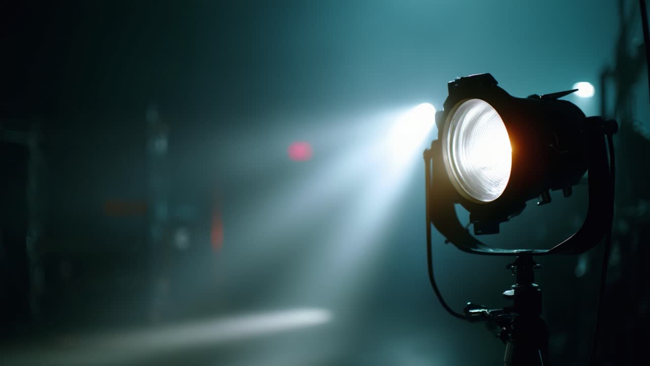 Illuminating the Scene: A Spotlight Casting Dramatic Light and Shadows in a Dimly Lit Environment for Artistic and Cinematic Purposes