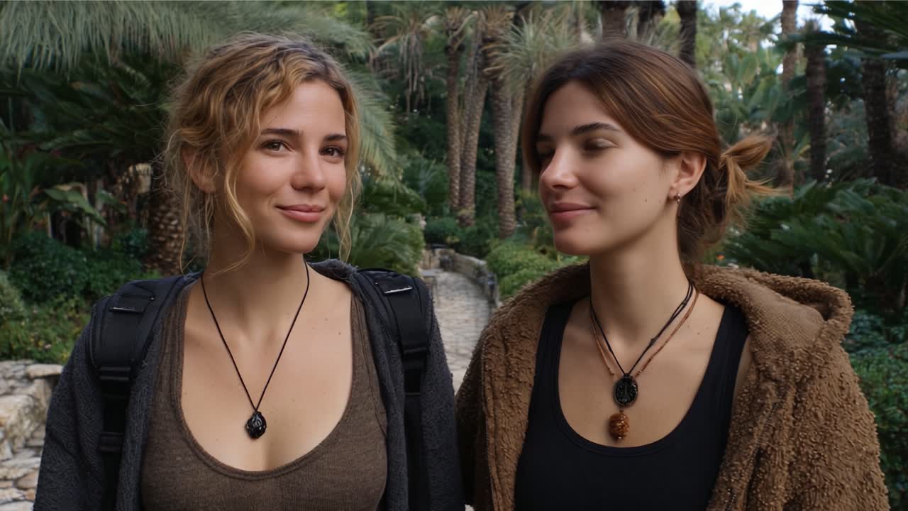 Dois Amigos Sorrindo na Natureza: Momentos Cativantes de Alegria e Conexão em um Cenário Exterior Verde Exuberante.