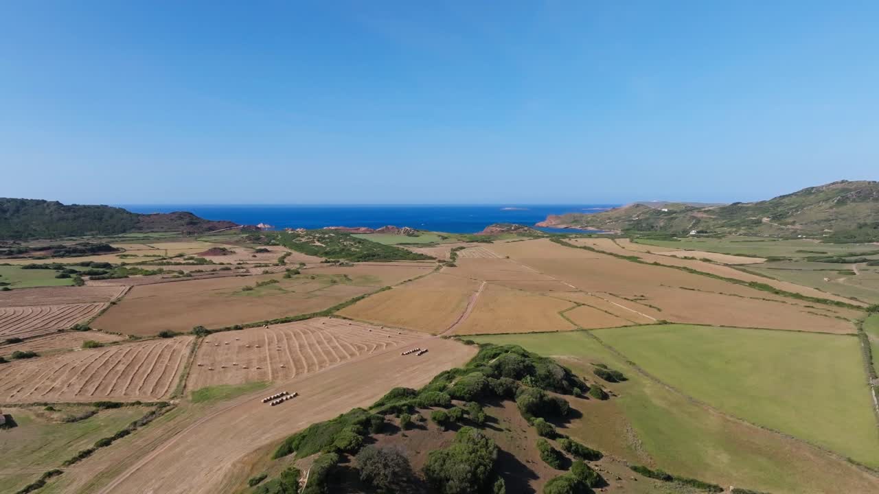 Menorca island Spain rural coastline Mediterranean Sea aerial drone countryside