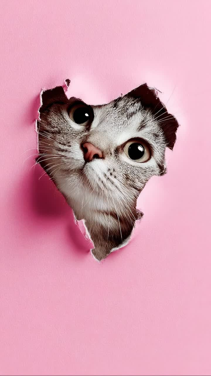 Un simpatico felino che sbircia attraverso la carta, adorabile gatto soriano con occhi espressivi e sfondo strappato e materico