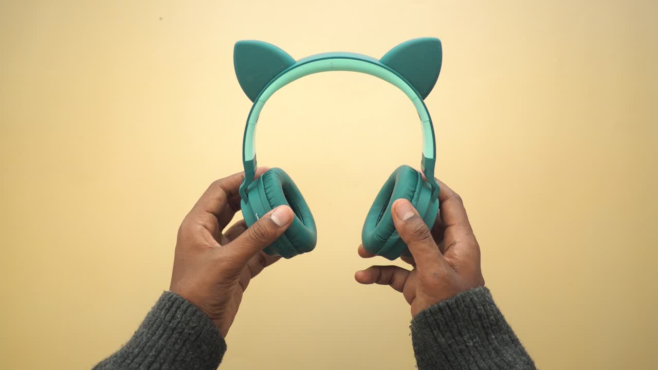Hands holding cat ear headphones