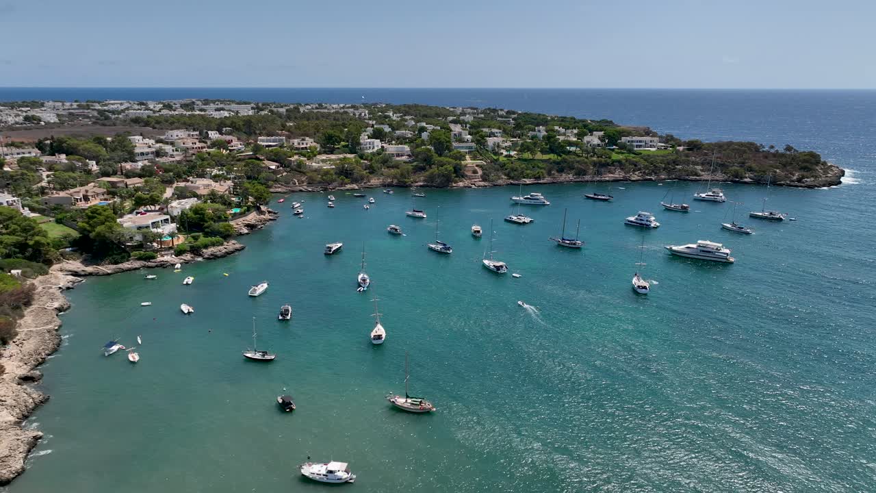 Aerial View of a Beautiful Coastal Bay with Boats and Houses