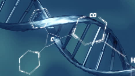 animation of scientific data processing over dna strand spinning