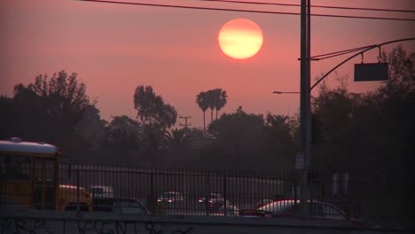 sunset on a hazy smoggy day in los angeles