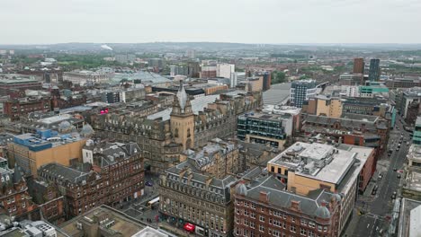 Wide-view-of-Glasgow-City-Centre,-overlooking-Glasgow-Central-Station-and-surrounding-buildings