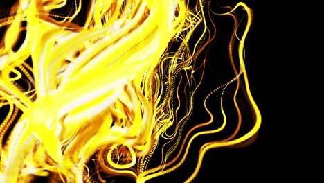 abstracto hermoso fondo de amarillo brillante flujo de líneas hechas de partículas. líneas crecen y forman abstractos hermosos rizos en el espacio. hermoso flujo de líneas de racimo en movimiento. hermosas rizos.