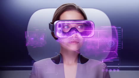 woman experiencing virtual reality with futuristic vr headset
