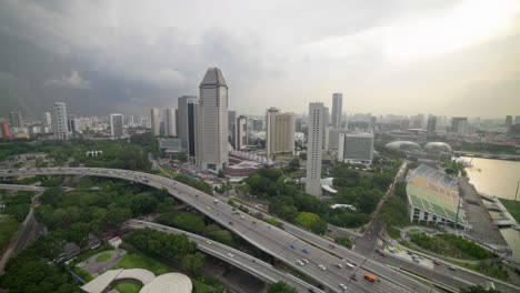 evening singapore cityscape famous flyer ride traffic road panorama 4k timelapse