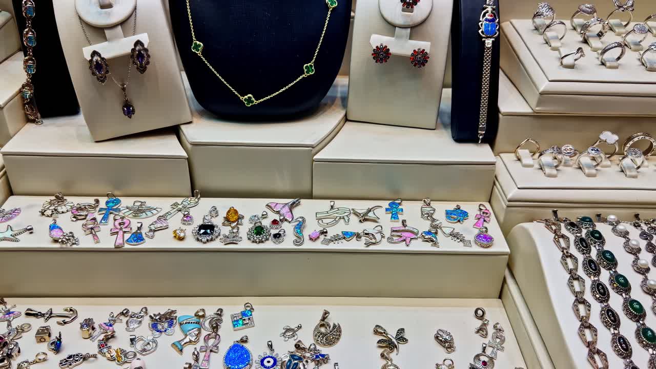Elegant jewelry showcased in a Sharm El Sheikh shop, highlighting luxury and craftsmanship