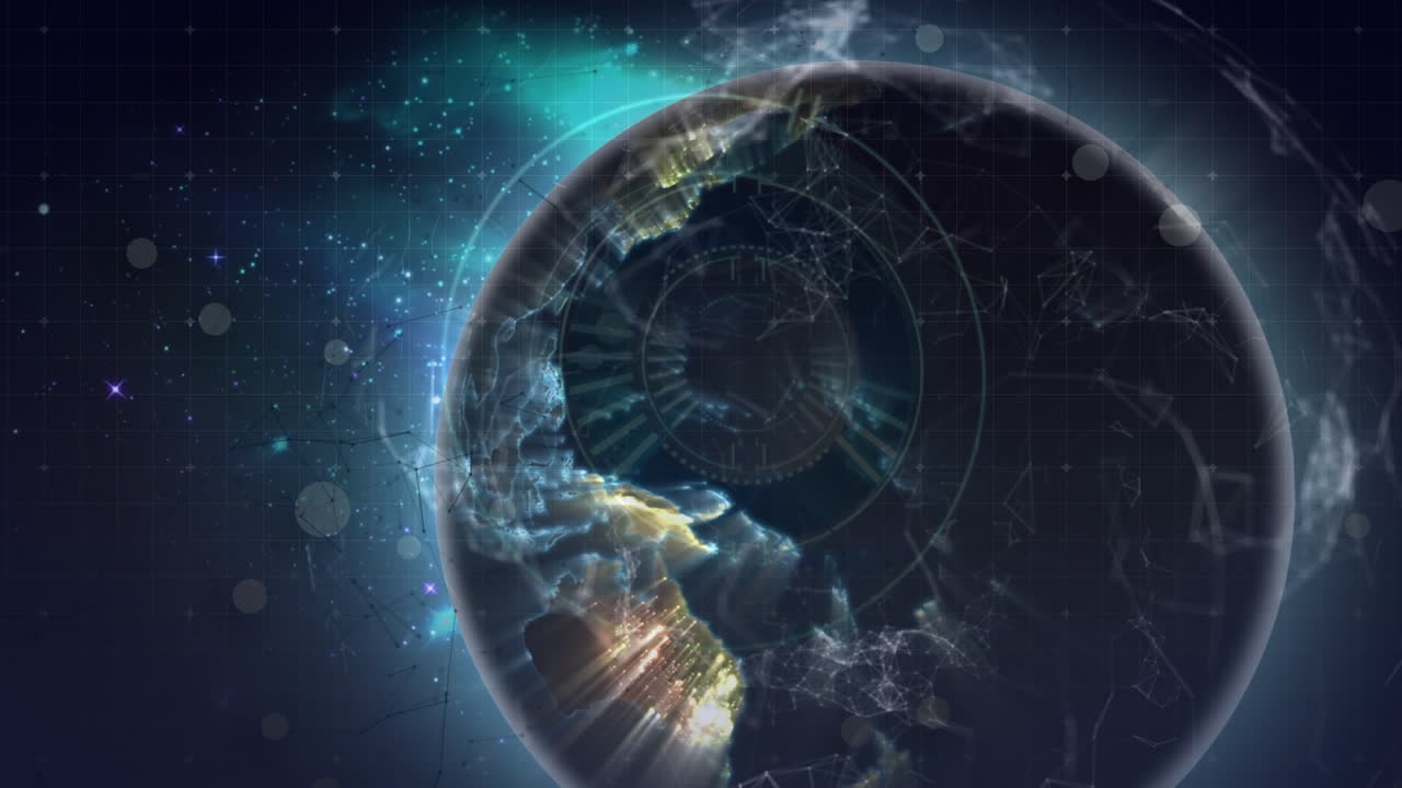 animación del escaneo de alcance sobre el mundo y la red de conexiones