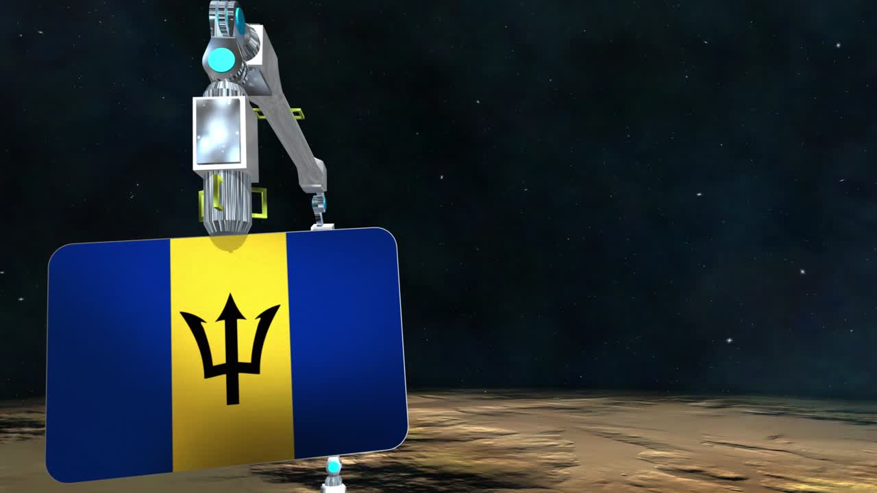 la placa de la bandera de barbados excavada en el planeta.