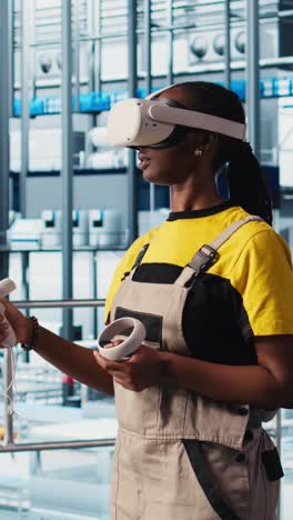 vertical video smart factory engineer implements automated workflows using vr headset