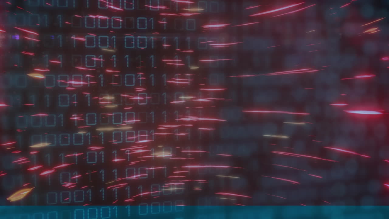 Animation of binary codes and circular beam pattern over black background