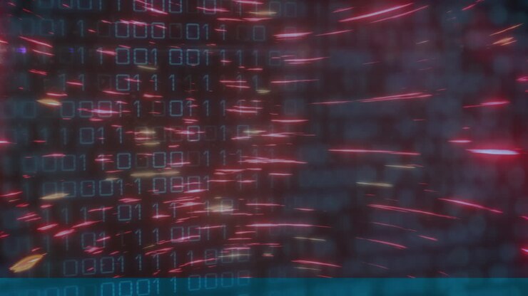 Animation of binary codes and circular beam pattern over black background