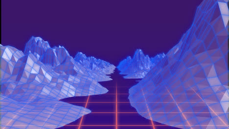 animation of 3d model of mountains on grid pattern against abstract background