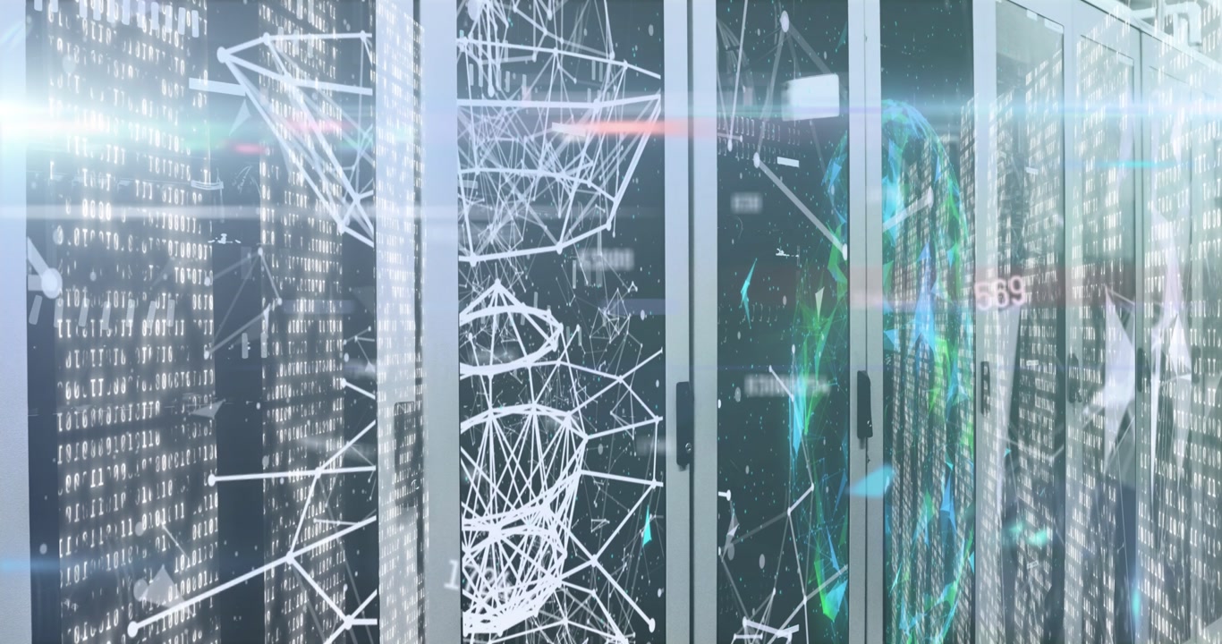 Animation of numbers and data processing over computer servers