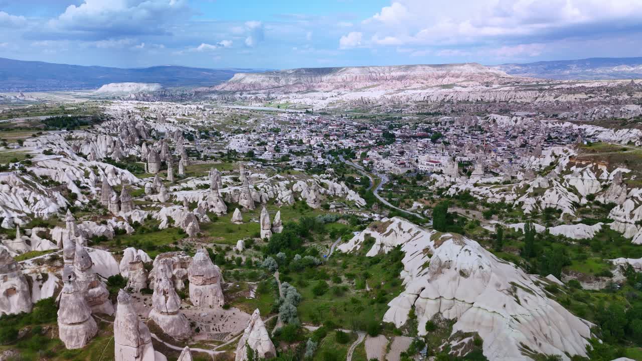 Aerial view of Cappadocia's unique rock formations in Turkey's landscape