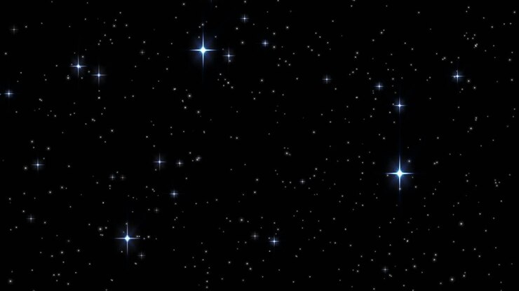 Animação de forma caleidoscópica vermelha em movimento sobre estrelas brancas cintilantes em fundo preto