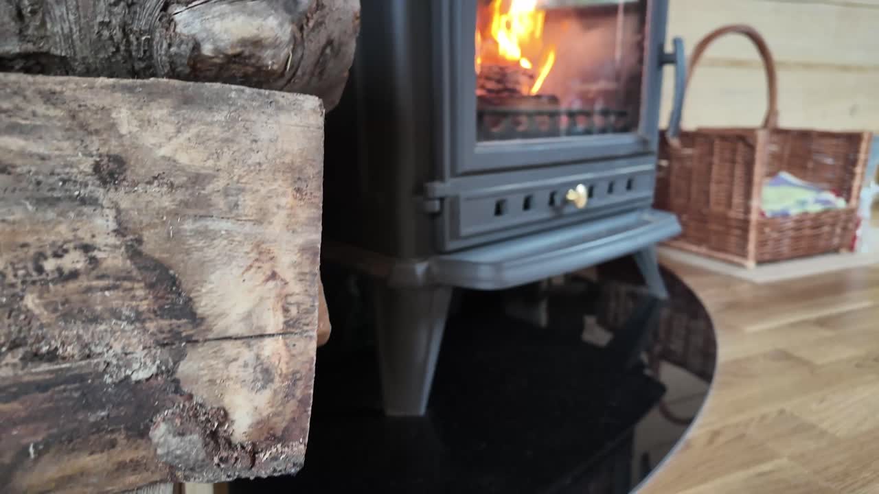 A cozy a fire burning in the fireplace - 4K