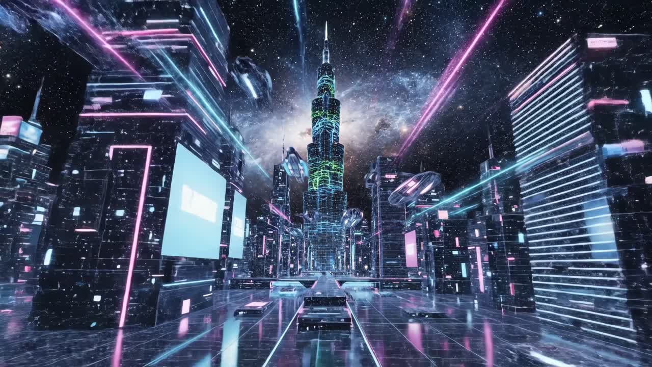 Cyberpunk Cityscape with Futuristic Buildings