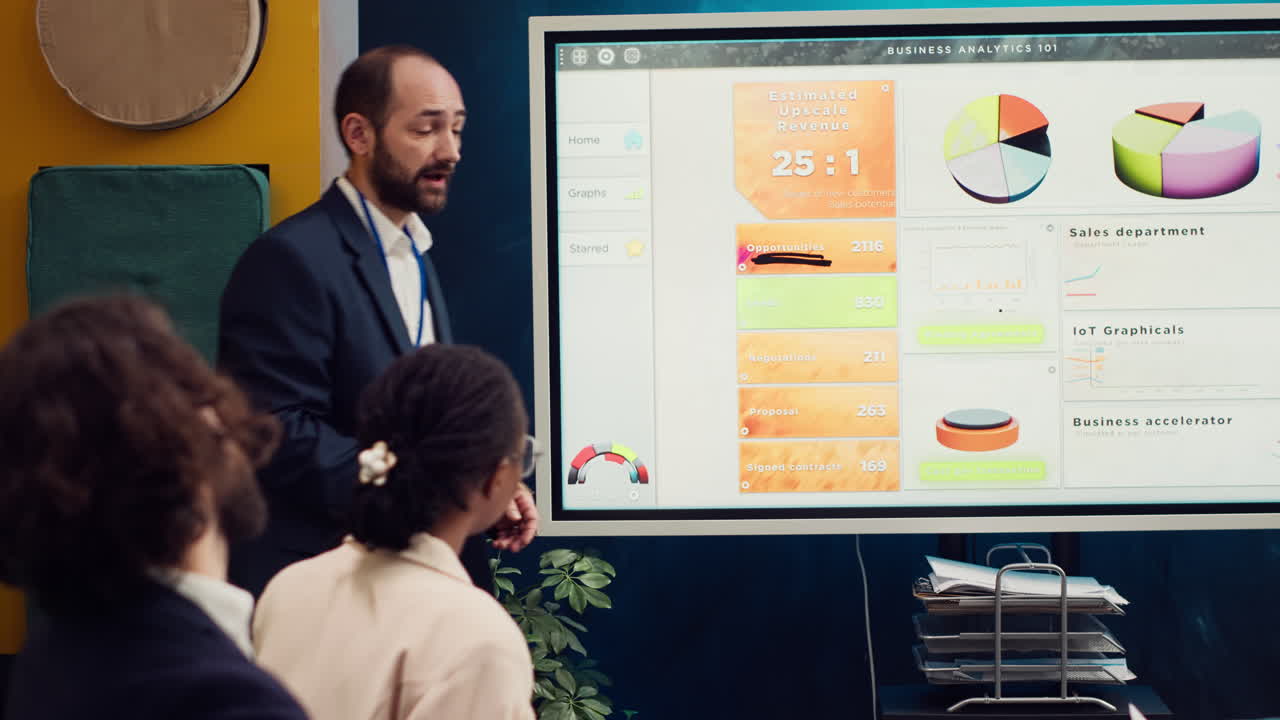 Sales manager creates a presentation to pitch in a new strategy for development