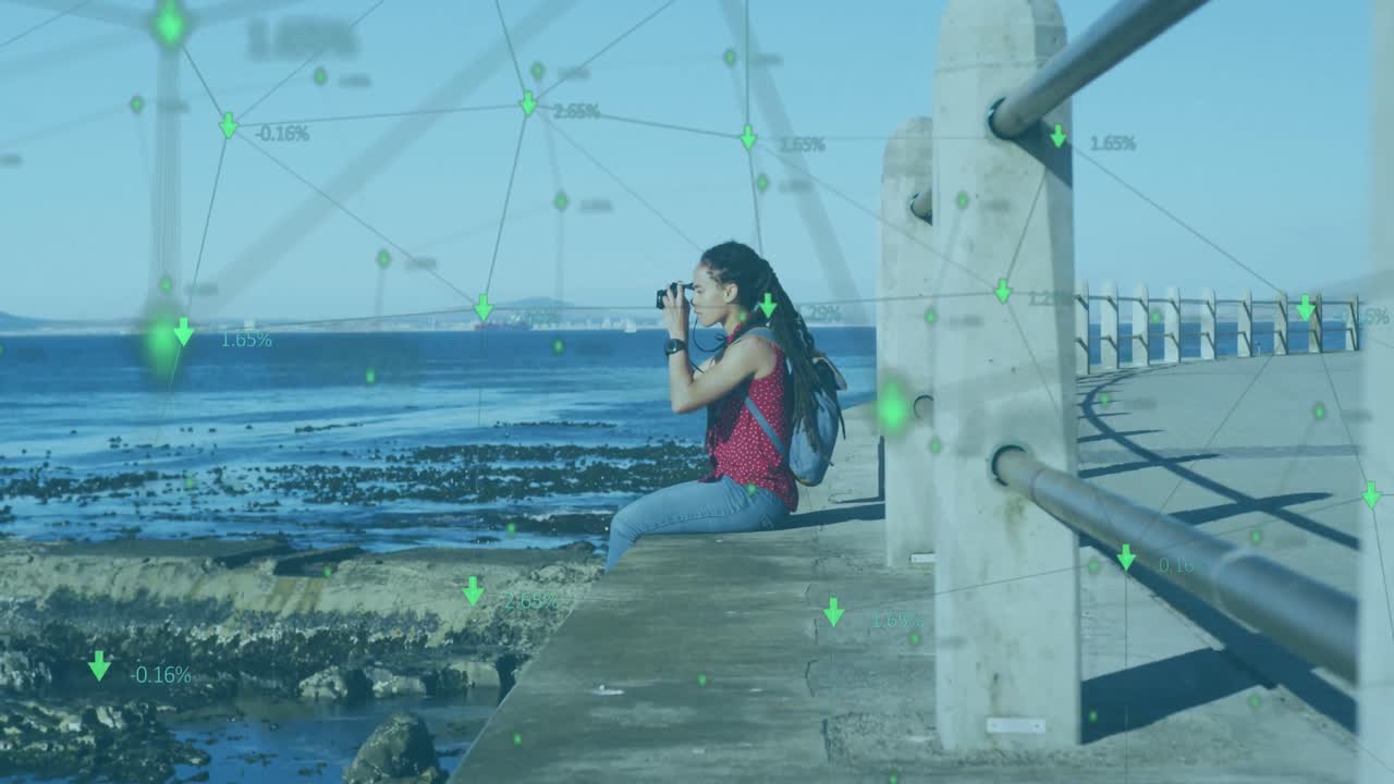 아프리카계 미국인 여성이 디지털 카메라를 사용하여 사진을 찍는 것을 반대하는 연결 네트워크