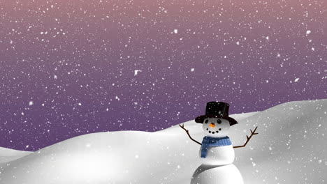 animation of snow falling over snowman in winter scenery