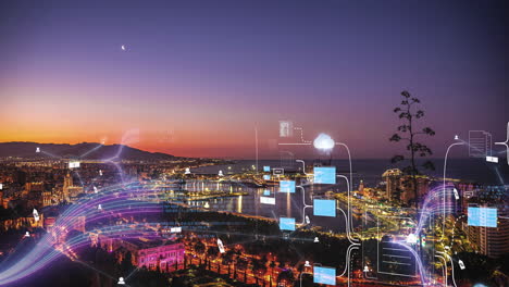 port in malaga, spain is a transportation, business, and data center - graphic concept