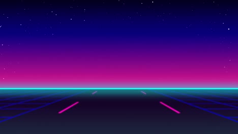 Animation-of-road-with-blue-and-pink-sky-at-night