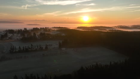 aerial view of fort nugent park, one of washington's best frisbee golf courses during a cold winter sunrise