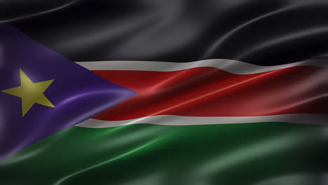 the flag of republic of south sudan, full frame, front view, glossy, fluttering, elegant silky texture, waving in the wind, realistic hd cg animation, sleek, movie-like look, seamless loop-able