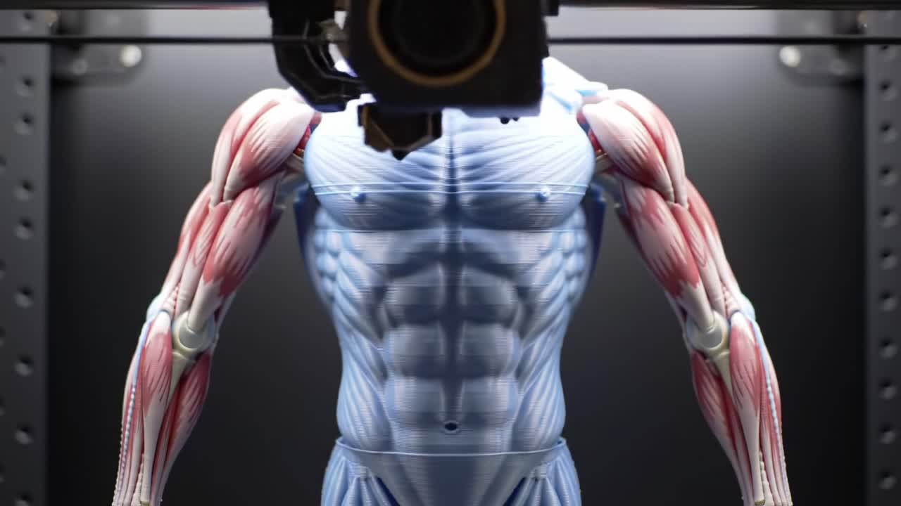 A Detailed Representation of Human Musculature Highlighting Anatomical Features Captured in a Symmetric View with Emphasis on Muscle Structure and Design Innovation
