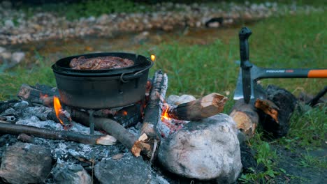 bbq in a bonfire 4k