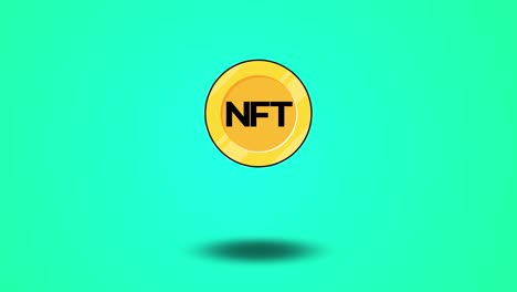 animazione di monete d'oro nft. sfondo turchese. criptovaluta e concetto di blockchain. 4k