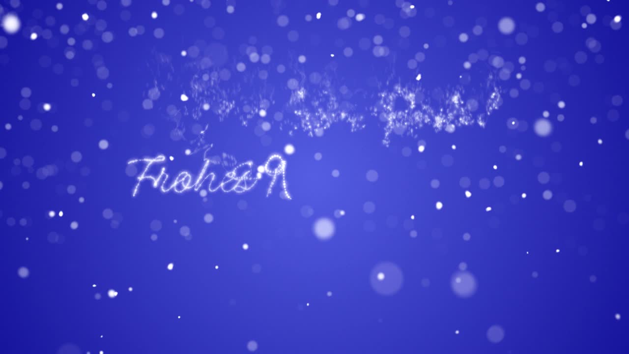 영어, 독일어, 프랑스어, 스페인어, 이탈리아어, 포르투갈어로 새해 축하 메시지를 복사 또는 로고 공간과 함께 파란색 배경에 애니메이션 휴가 축하 카드 원활한 루프 4k 비디오