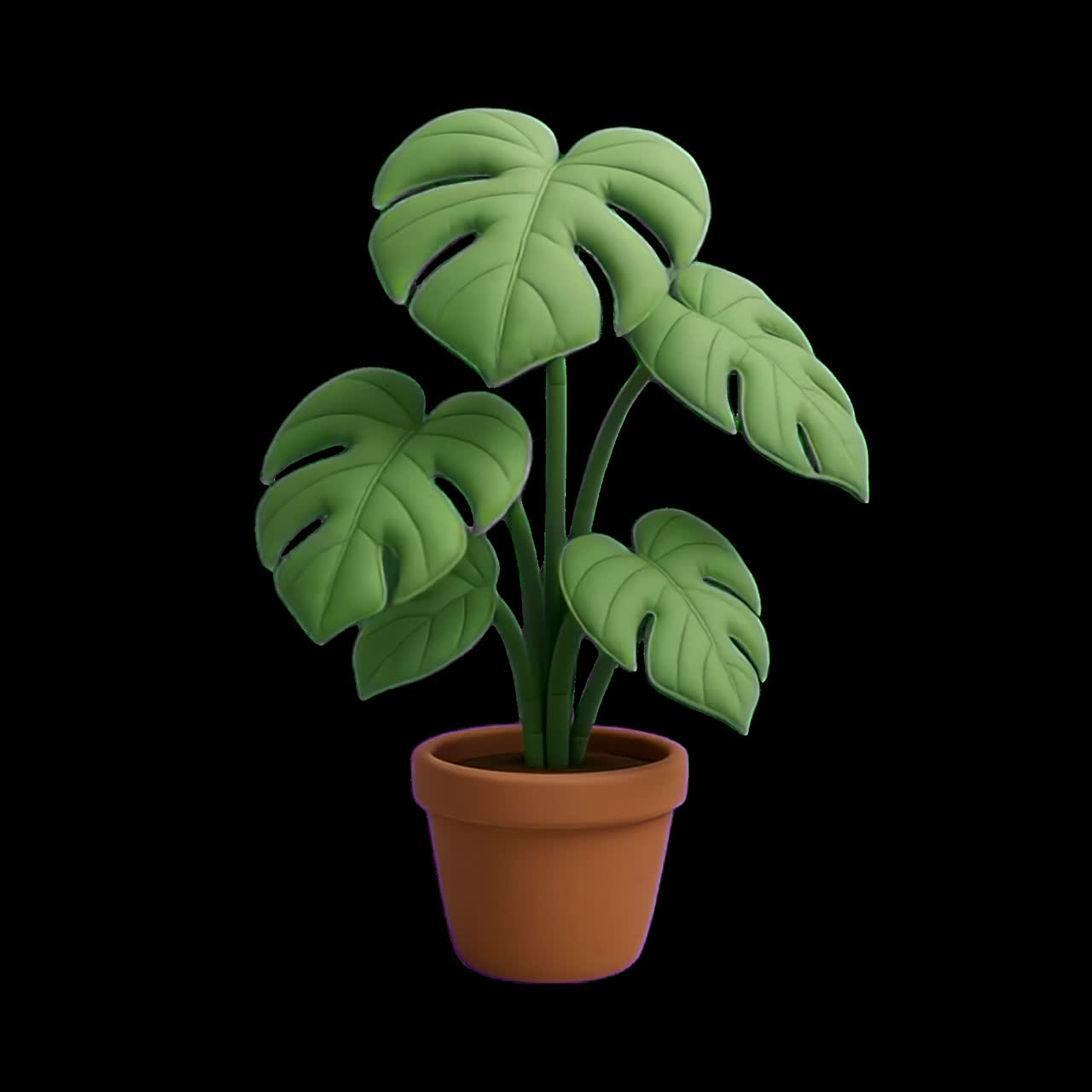 Ilustração estilizada de planta em vaso, animação de ativo isolado, vídeo 4K transparente, canal alfa