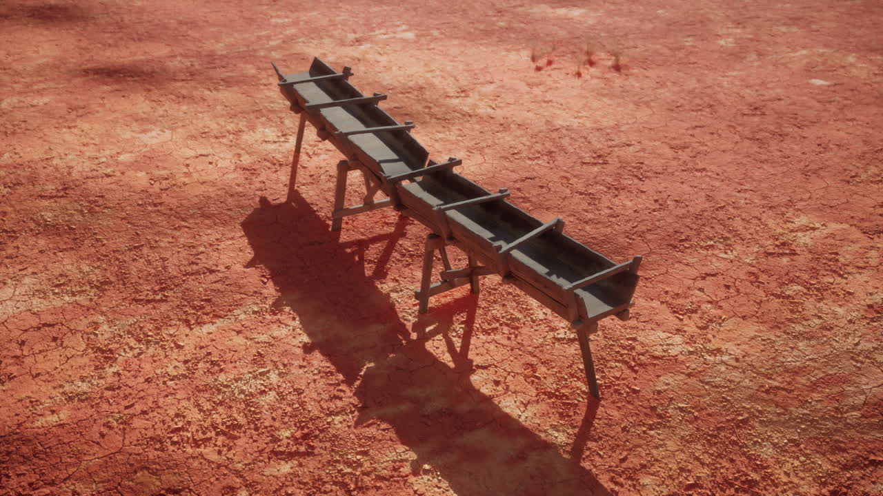 antiguo pozo de agua de madera en un paisaje desértico seco