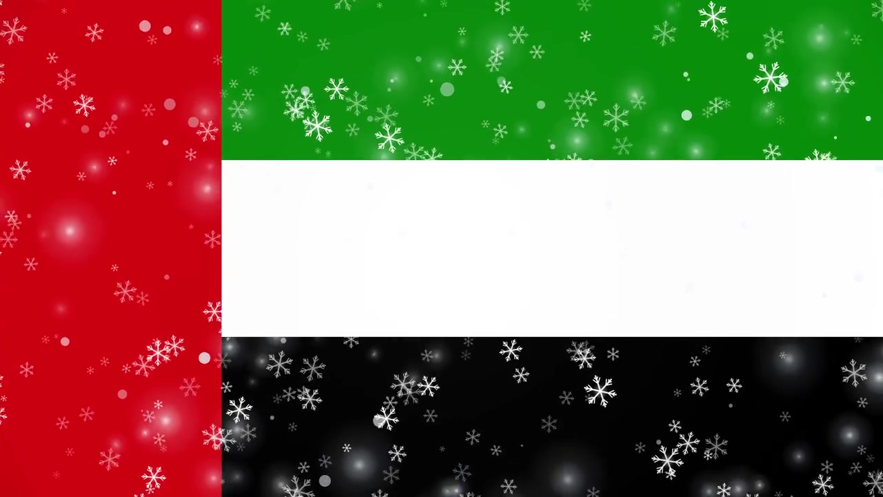 United Arab Emirates Flag with Falling Snowflakes
